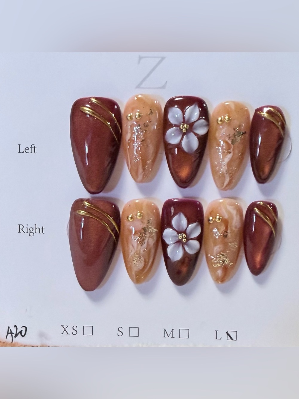 Handcrafted Brown & Beige Floral Press-On Nails